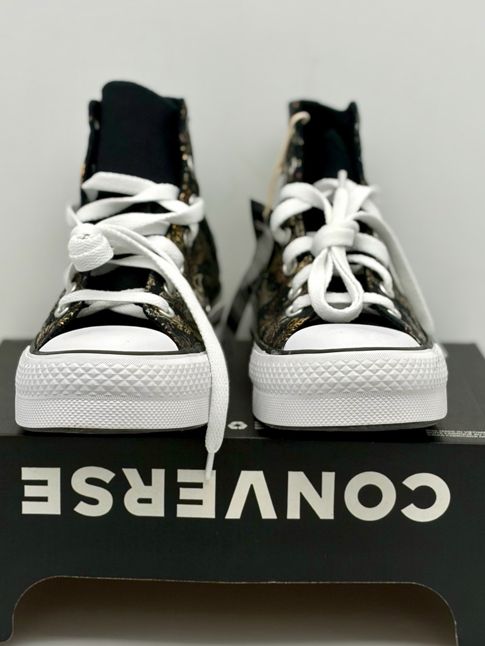 Converse Black High-Top All Star Sneakers with Gold Butterfly Print - Picture 3 of 11